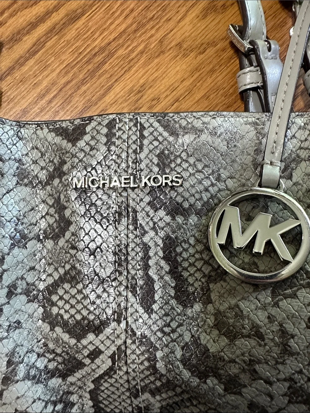 Michael Kors Gray Snake-Print Leather Tote